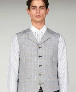 New In Gibson London Edgar Linnen Waistcoat Pale Blue 9 New In Gibson London Edgar Linnen Waistcoat Pale Blue