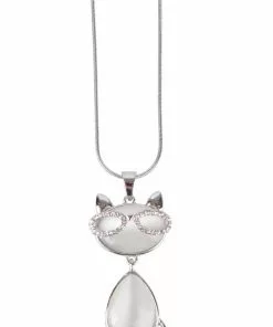 New In Succubus Smart Crystal Kitty Necklace Bright Silver