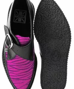 T.U.K Zebra Buckle Pointed Vegan Creepers Black Purple