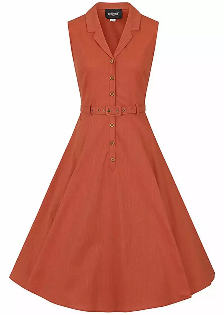 Collectif Caterina 50's Sleeveless Swing Dress Orange New In 3 Collectif Caterina 50's Sleeveless Swing Dress Orange New In