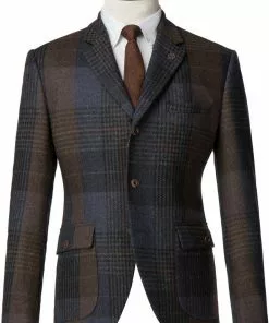 Gibson London Dennis Check Colbert Jacket Brown Blue New In