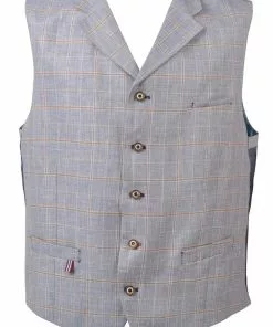New In Gibson London Edgar Linnen Waistcoat Pale Blue