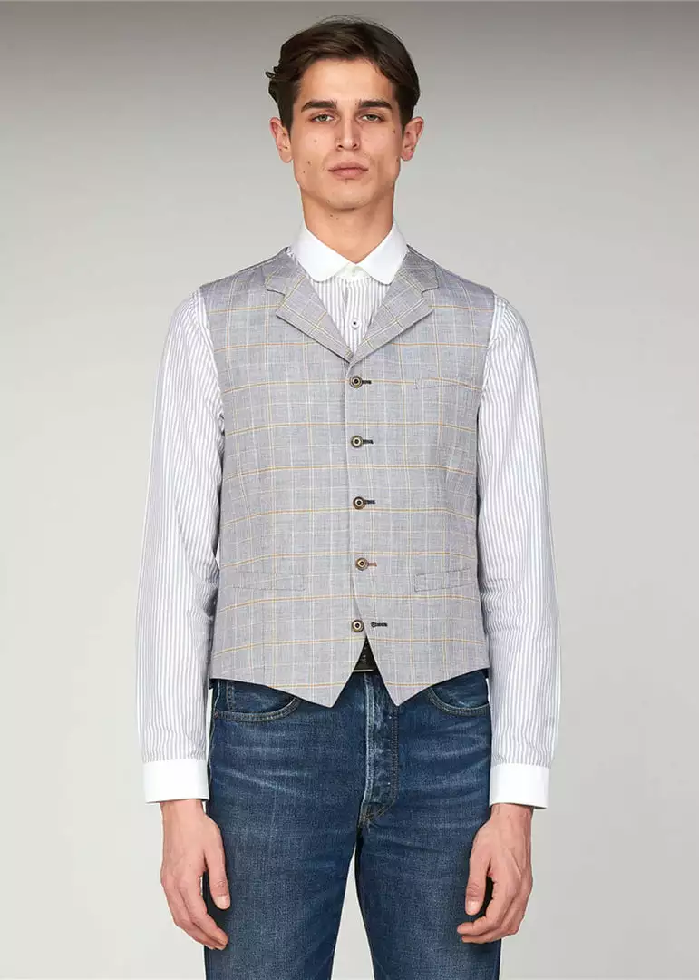 New In Gibson London Edgar Linnen Waistcoat Pale Blue 4 New In Gibson London Edgar Linnen Waistcoat Pale Blue