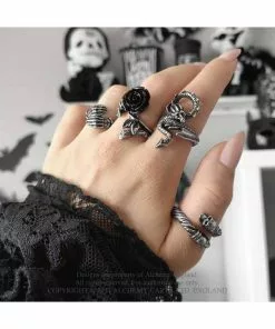 Alchemy Wild Black Rose Ring Silver New In 8 Alchemy Wild Black Rose Ring Silver New In