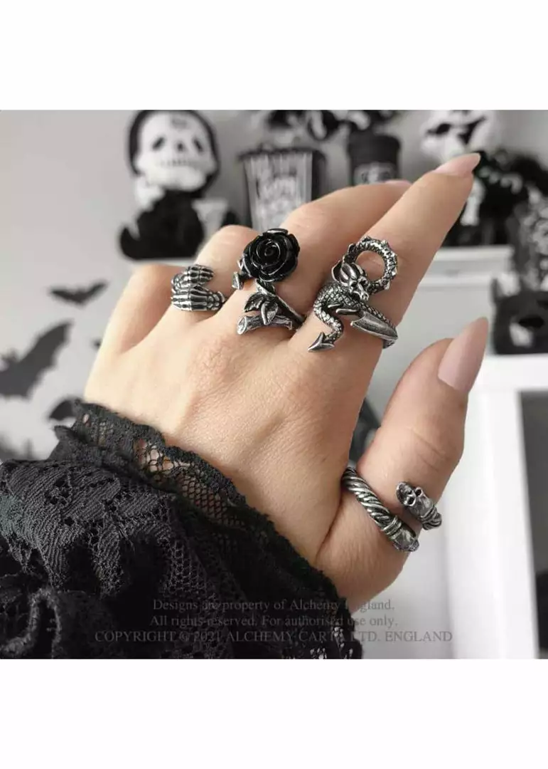 Alchemy Wild Black Rose Ring Silver New In 5 Alchemy Wild Black Rose Ring Silver New In