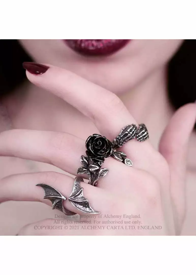 Alchemy Wild Black Rose Ring Silver New In 4 Alchemy Wild Black Rose Ring Silver New In