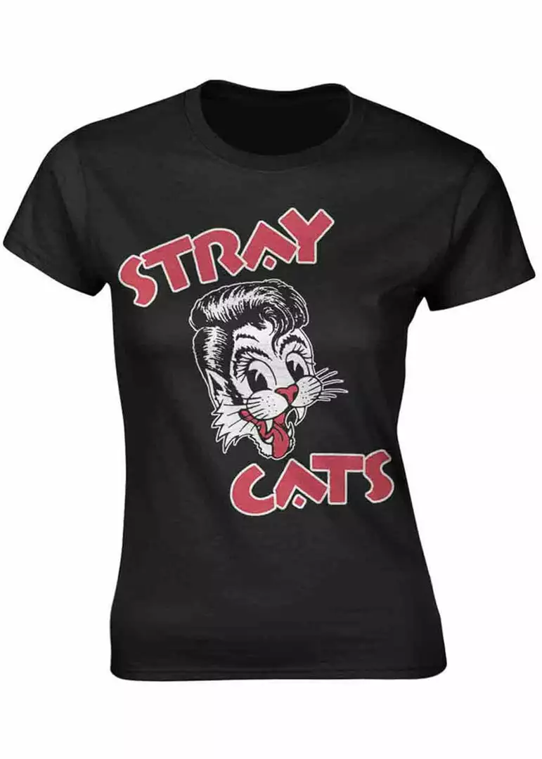 New In Band Shirts Stray Cats Cat Logo Girly T-Shirt Black 3 New In Band Shirts Stray Cats Cat Logo Girly T-Shirt Black