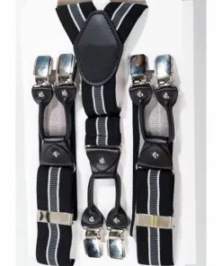 New In Banned Gentlemens Stripe Rockabilly Braces Black Grey