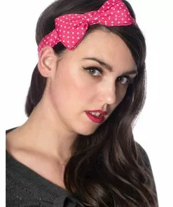 Banned Dionne Polkadot Bow 50's Headband Dark Pink New In
