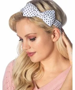 Banned Dionne Polkadot Bow 50's Headband White Black New In