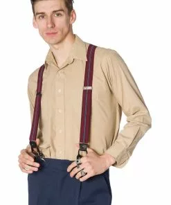 Banned Mens Nicholas Stripe Braces Burgundy