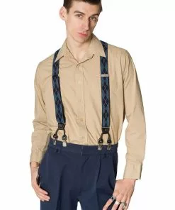 New In Banned Mens Timothy Braces Clip & Button Braces Blue