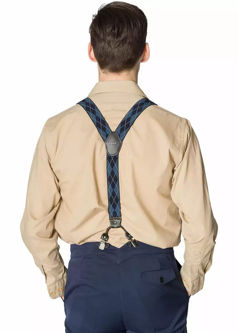 New In Banned Mens Timothy Braces Clip & Button Braces Blue 5 New In Banned Mens Timothy Braces Clip & Button Braces Blue