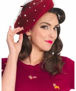 Banned Maggie Pearl 50's Beret Burgundy New In