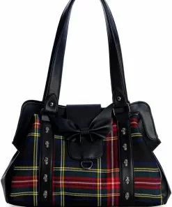 New In Banned Krampus Tartan Skull Bag Black