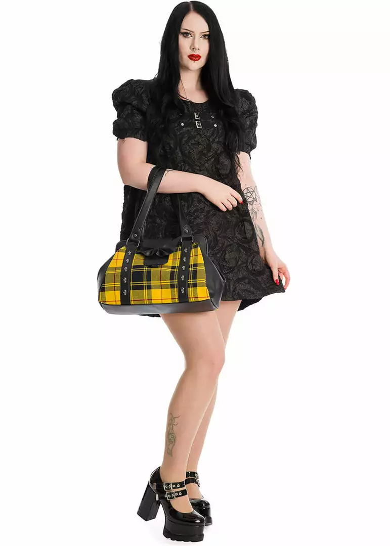 Banned Krampus Tartan Skull Bag Yellow New In 4 Banned Krampus Tartan Skull Bag Yellow New In