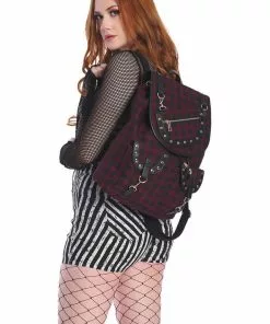 Banned Yami Check Backpack Burgundy New In