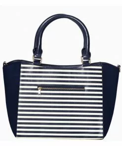 New In Banned Nautical Striped 50's Bag Navy Blue