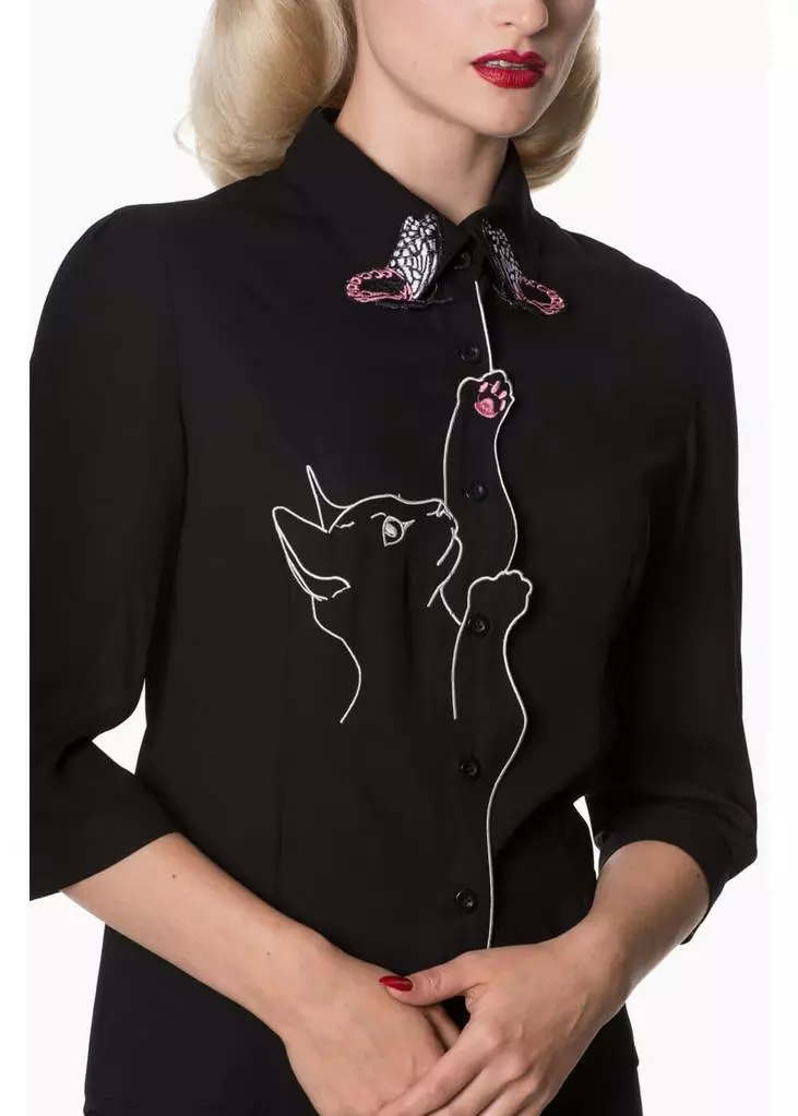 New In Banned Snow Bird Cat Blouse Black 6 New In Banned Snow Bird Cat Blouse Black