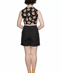 New In Banned Fruit Days 50's Knotted Blouse Black