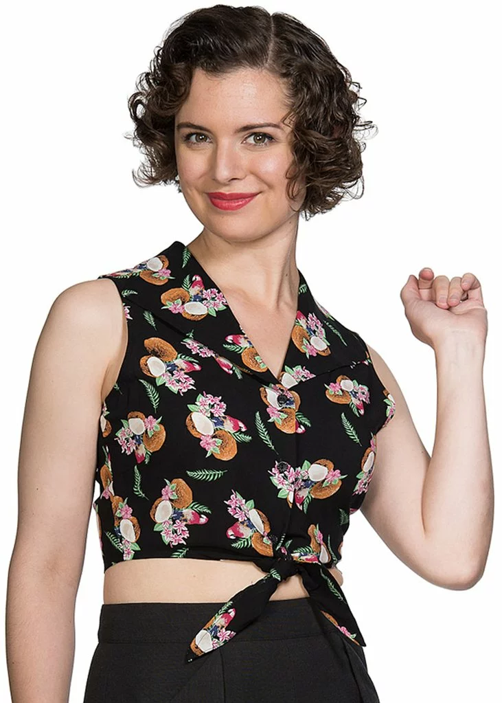 New In Banned Fruit Days 50's Knotted Blouse Black 6 New In Banned Fruit Days 50's Knotted Blouse Black