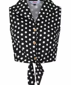Banned Polkadot 50's Knotted Blouse Black