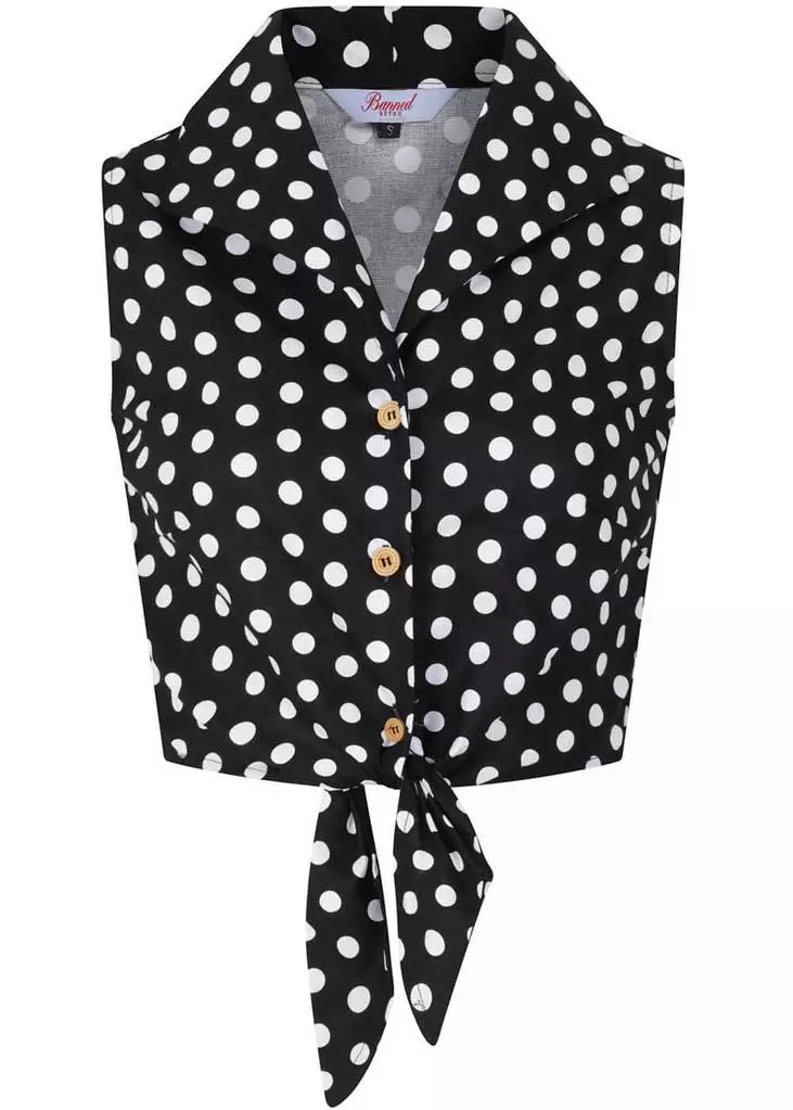 Banned Polkadot 50's Knotted Blouse Black 3 Banned Polkadot 50's Knotted Blouse Black