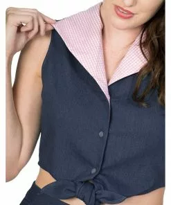 Banned Diner Days 50's Tie Blouse Dark Blue New In 6 Banned Diner Days 50's Tie Blouse Dark Blue New In
