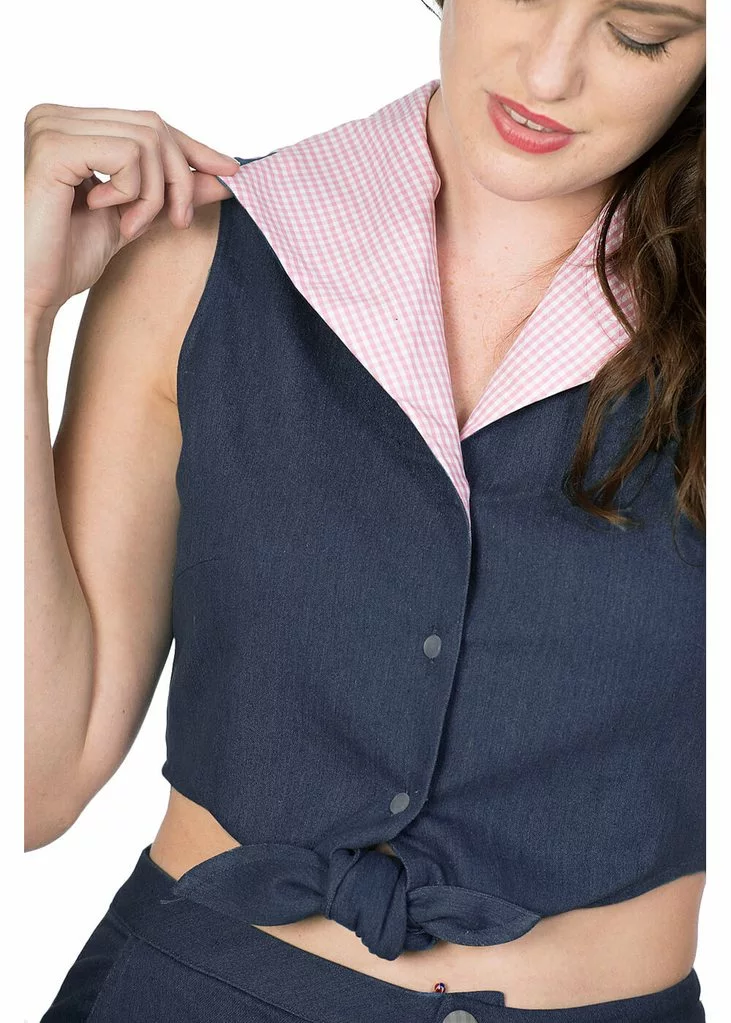 Banned Diner Days 50's Tie Blouse Dark Blue New In 4 Banned Diner Days 50's Tie Blouse Dark Blue New In