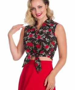 Banned Rose Garden 50's Tie Blouse Black New In