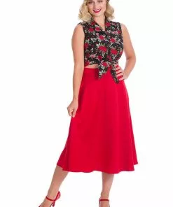 Banned Rose Garden 50's Tie Blouse Black New In 9 Banned Rose Garden 50's Tie Blouse Black New In