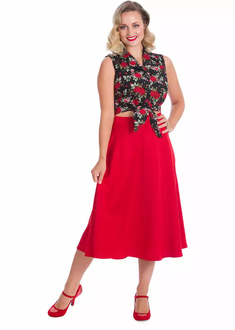 Banned Rose Garden 50's Tie Blouse Black New In 6 Banned Rose Garden 50's Tie Blouse Black New In