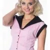 Banned Grease Gingham 50's Blouse Pink