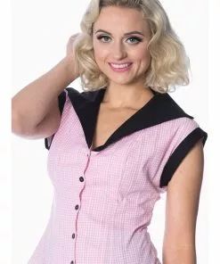 Banned Grease Gingham 50's Blouse Pink