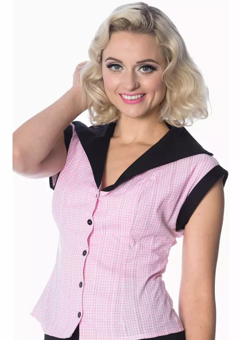 Banned Grease Gingham 50's Blouse Pink 3 Banned Grease Gingham 50's Blouse Pink