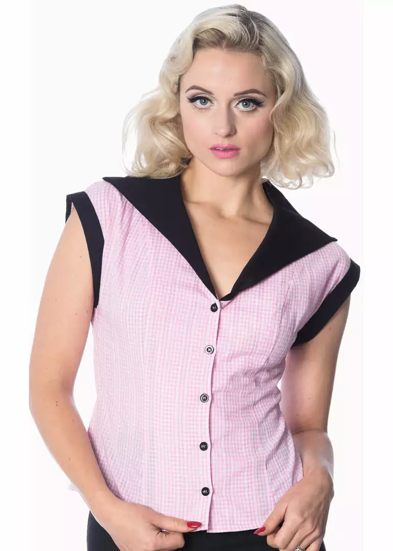 Banned Grease Gingham 50's Blouse Pink 6 Banned Grease Gingham 50's Blouse Pink