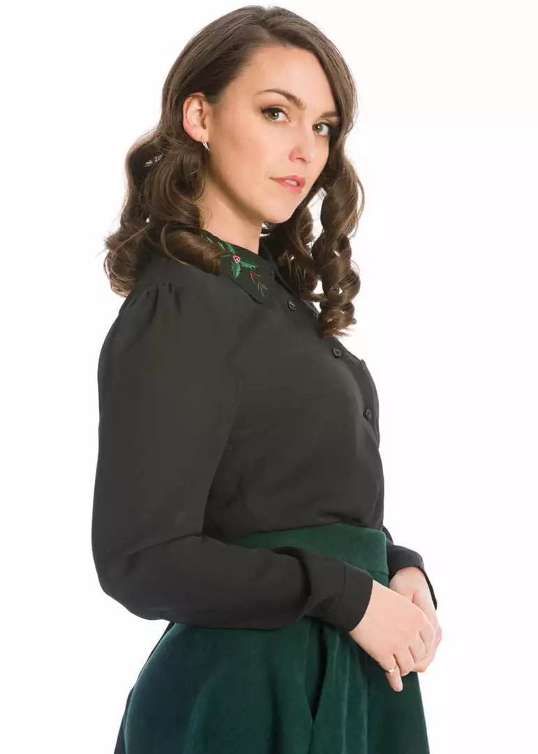 Banned Pocket Cat Christmas 40's Blouse Black 6 Banned Pocket Cat Christmas 40's Blouse Black