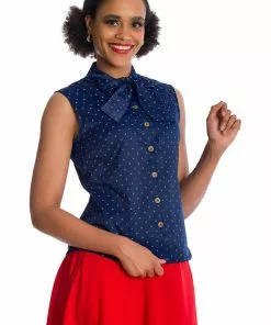 Banned Sea Scape Anchor 50's Blouse Navyblue