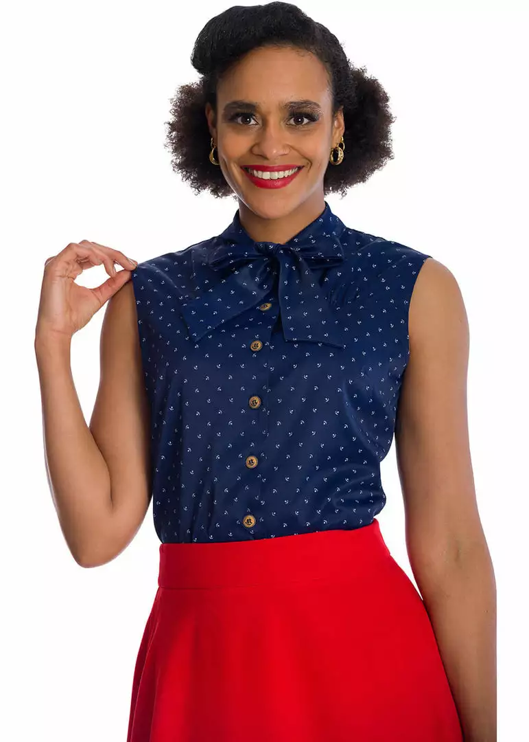 Banned Sea Scape Anchor 50's Blouse Navyblue 3 Banned Sea Scape Anchor 50's Blouse Navyblue