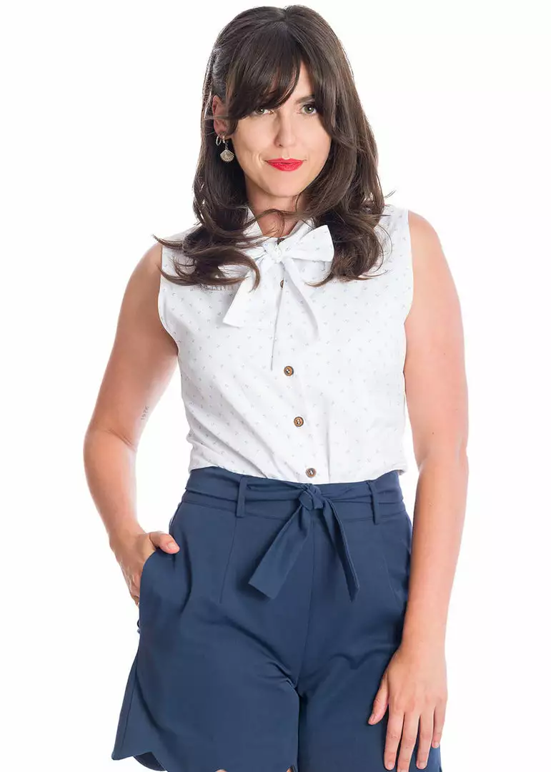 Banned Sea Scape Anchor 50's Blouse White New In 6 Banned Sea Scape Anchor 50's Blouse White New In