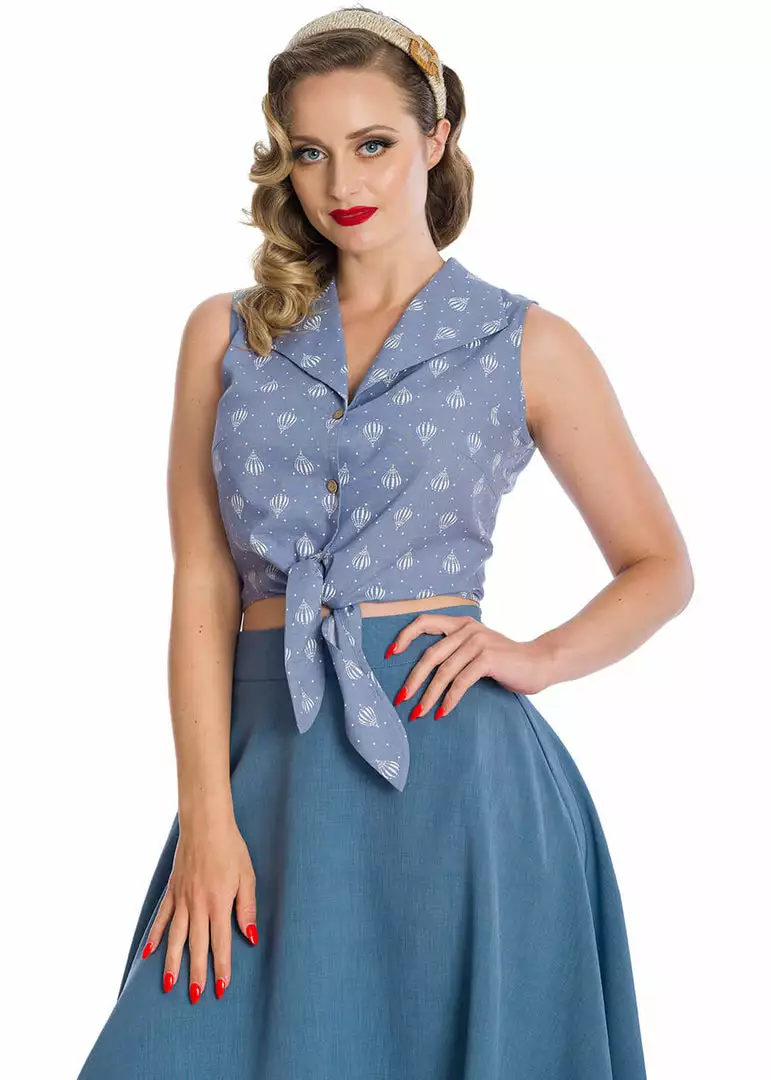 New In Banned Hot Air Balloon Dreaming 50's Blouse Blue 3 New In Banned Hot Air Balloon Dreaming 50's Blouse Blue
