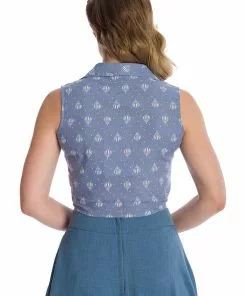 New In Banned Hot Air Balloon Dreaming 50's Blouse Blue