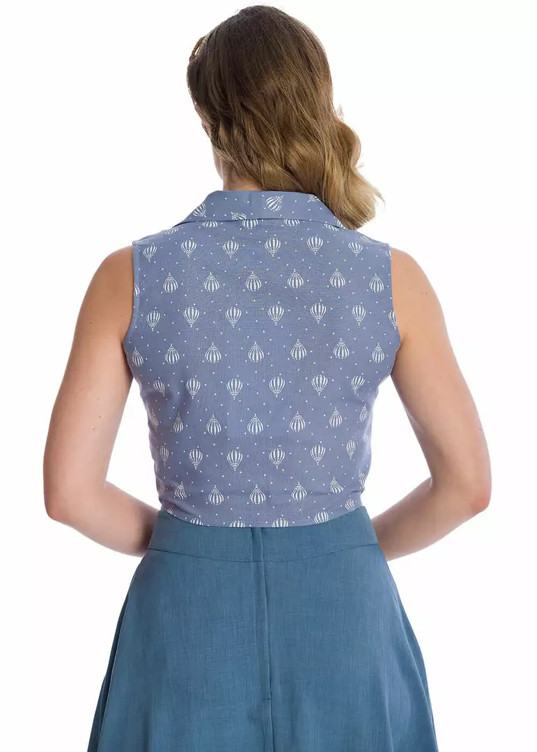 New In Banned Hot Air Balloon Dreaming 50's Blouse Blue 4 New In Banned Hot Air Balloon Dreaming 50's Blouse Blue