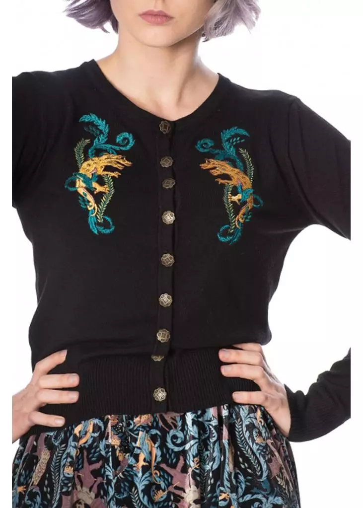 Banned Liberty Dragons 50's Cardigan Black New In 3 Banned Liberty Dragons 50's Cardigan Black New In