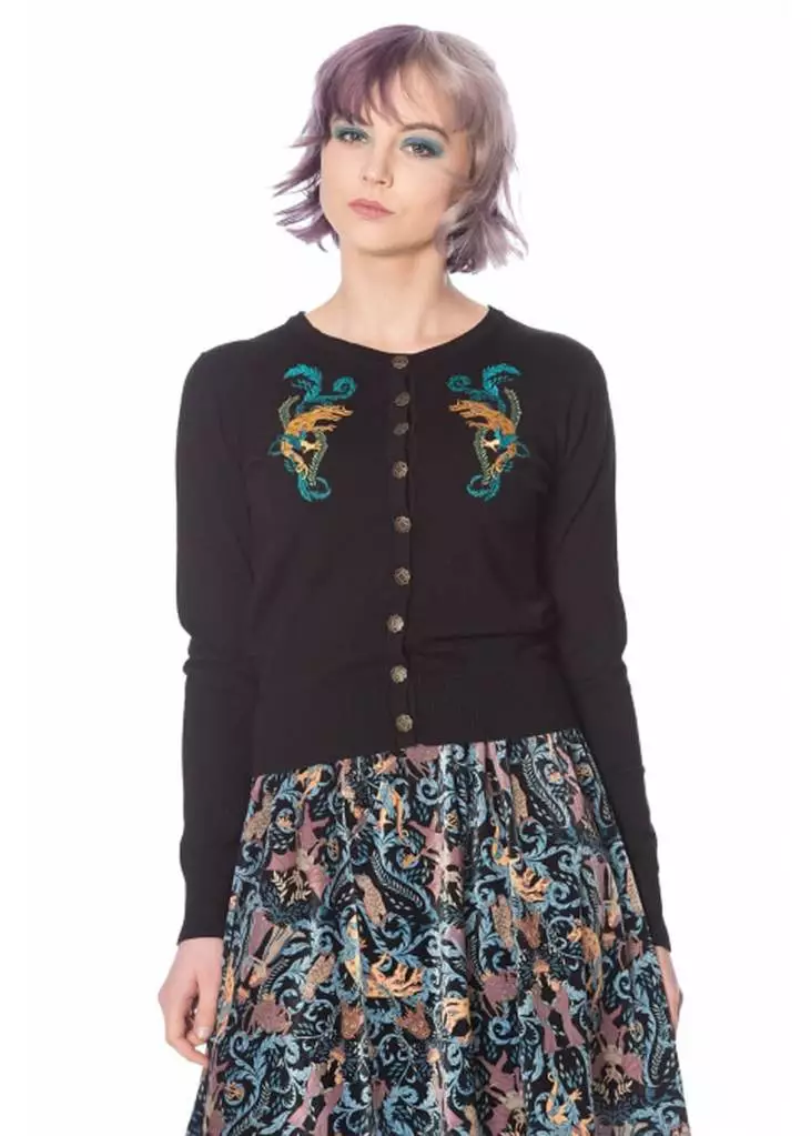 Banned Liberty Dragons 50's Cardigan Black New In 4 Banned Liberty Dragons 50's Cardigan Black New In