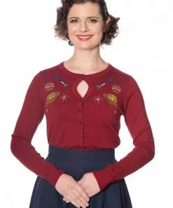 Banned Space Vamp 60's Cardigan Burgundy Colour