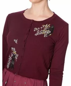 Banned Black Cat Bloom 40's Cardigan Burgundy Colour