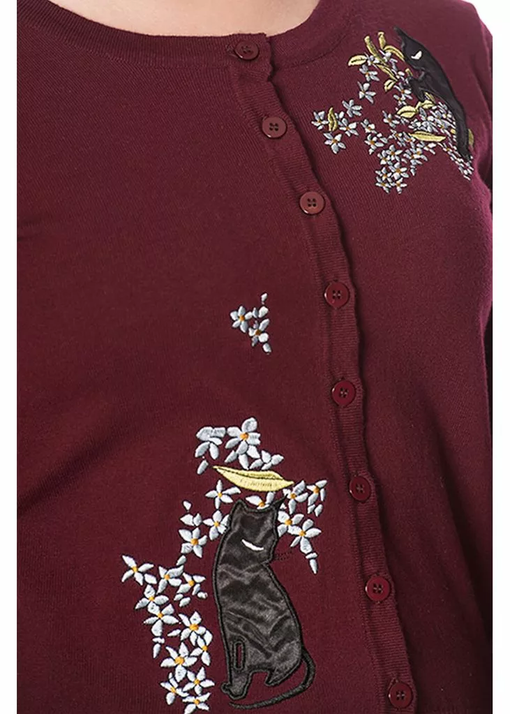 Banned Black Cat Bloom 40's Cardigan Burgundy Colour 5 Banned Black Cat Bloom 40's Cardigan Burgundy Colour