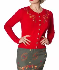 New In Banned Winter Leaves 40's Cardigan Red 8 New In Banned Winter Leaves 40's Cardigan Red