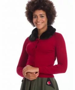 New In Banned Bow Dreaming 40's Cardigan In Burgundy